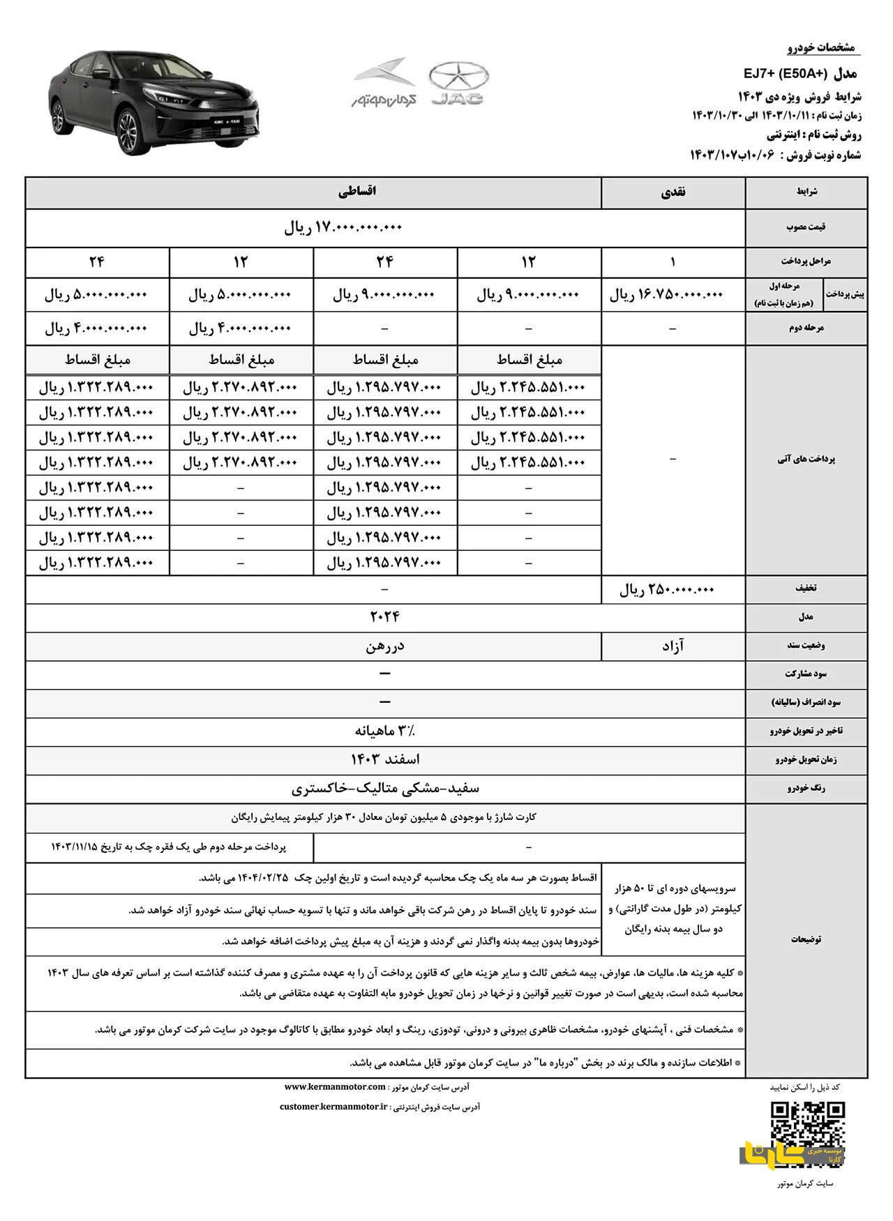 شرایط فروش نقد و اقساط دو خودروی برقی کرمان موتور ویژه دی ماه اعلام شد