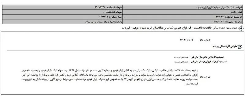 ایران خودرو سهام خود را به فروش گذاشت