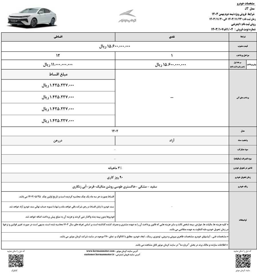 فروش ۶ خودروی کرمان موتور ویژه بهمن با قیمت قطعی