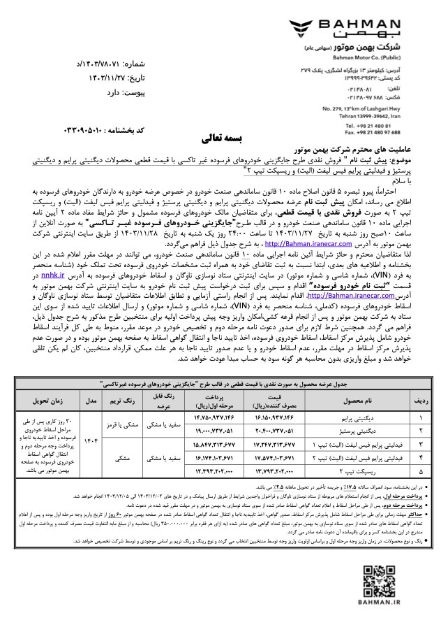 آغاز پیش‌ثبت‌نام خودرو‌های فیدلیتی، ریسپکت و دیگنیتی ویژه مالکان خودرو‌های فرسوده