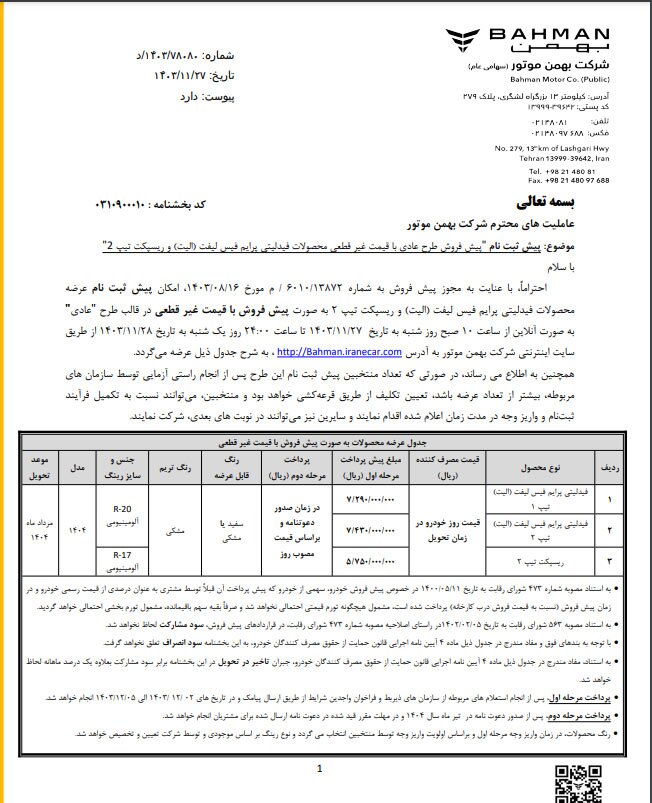 آغاز پیش‌ثبت‌نام خودرو‌های فیدلیتی و ریسپکت با قیمت غیرقطعی