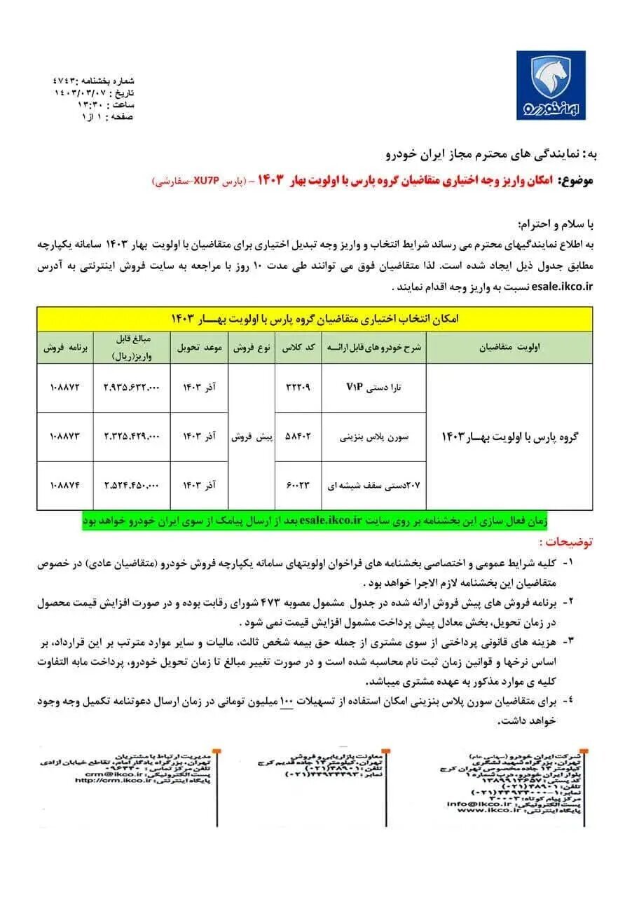 شرایط فروش فوری سه محصول ایران خودرو ویژه خرداد ۱۴۰۳ اعلام شد | اسامی خودروها، مبلغ پیش پرداخت و زمان تحویل