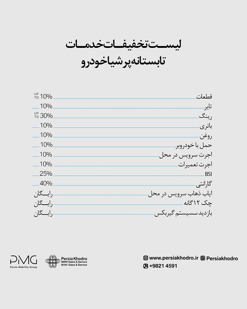 تولیدی:قابل توجه دارندگان خودرو‌های ب ام و و مینی: طرح خدمات تابستانه پرشیا خودرو با شرایط ویژه آغاز شد