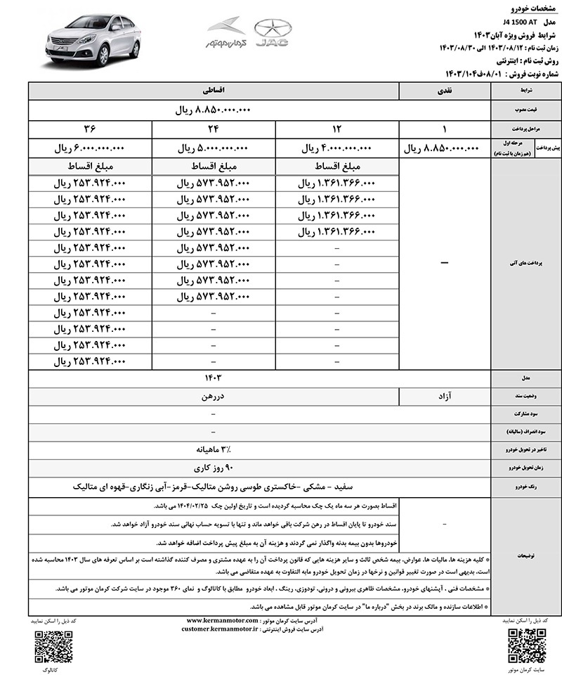 ارسالی:کرمان موتور شرایط جدید فروش نقدی و اقساطی جک J ۴ را اعلام کرد