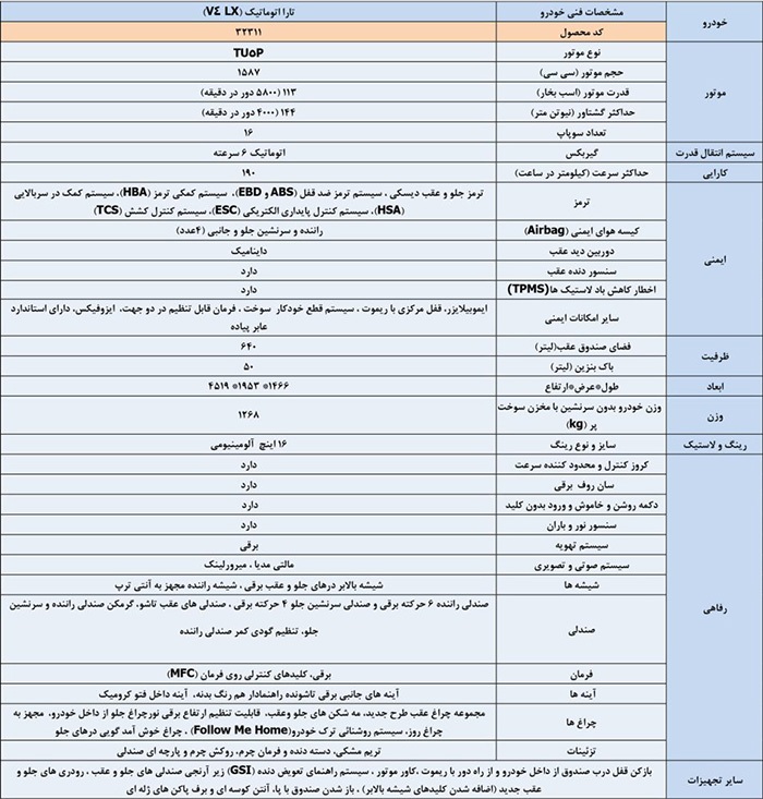 تارا اتوماتیک V4 LX