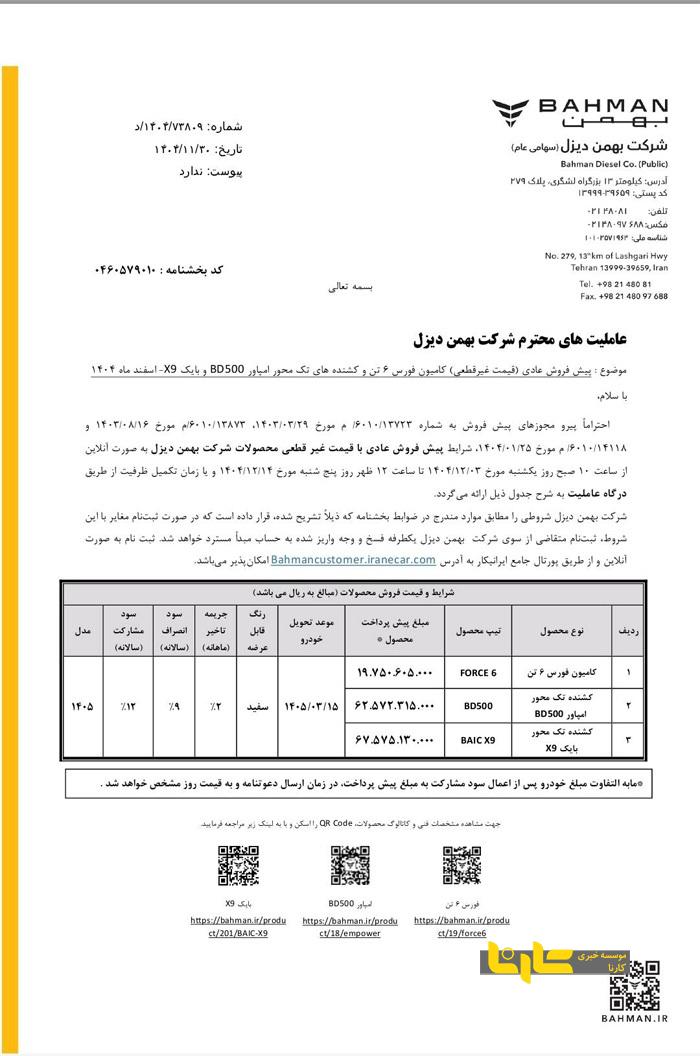 پیش فروش عادی با قیمت غیرقطعی کامیونهای فورس ۸.۵ تن و امپاور ۱۹ تن توسط بهمن دیزل پیش فروش عادی با قیمت غیرقطعی کامیونهای فورس ۸.۵ تن و امپاور ۱۹ تن توسط بهمن دیزل