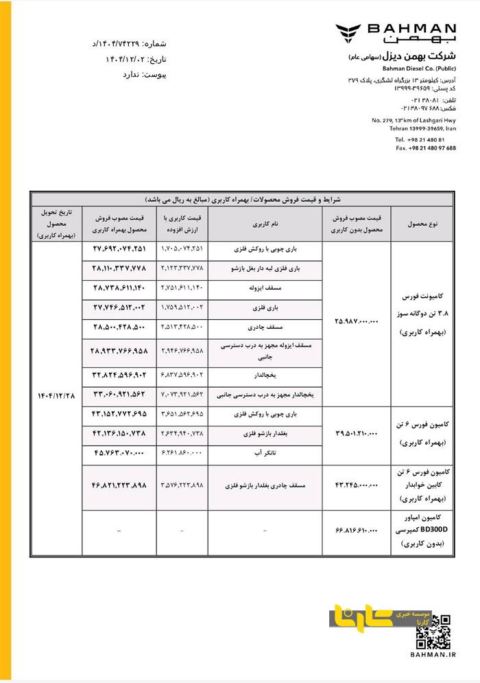 آغاز فروش نقدی محصولات بهمن دیزل اسفند ۱۴۰۴
