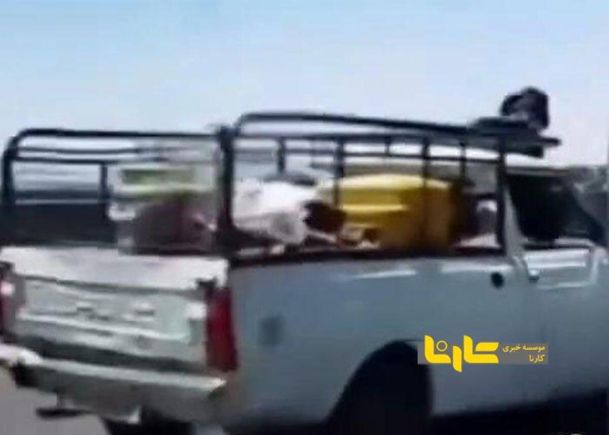 حرکت وحشتناک یک زن روی کاپوت پیکان وانت + فیلم
