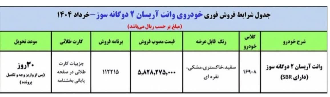 فروش فوری وانت آریسان دوگانه سوز (خرداد 1404)