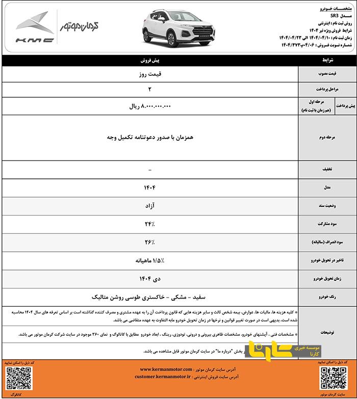 طرح پیش فروش محصولات کرمان موتور تمدید شد