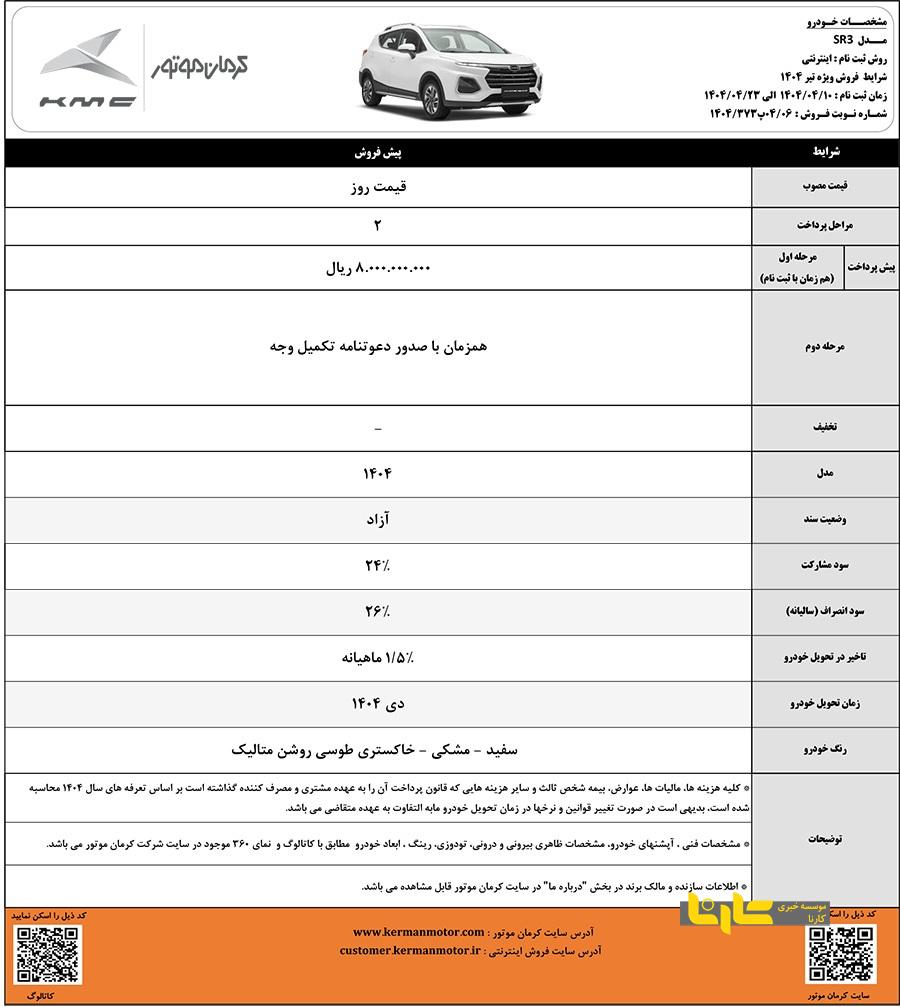 آغاز پیش فروش محصولات کرمان موتور با موعد تحویل دی‌ماه ۱۴۰۴