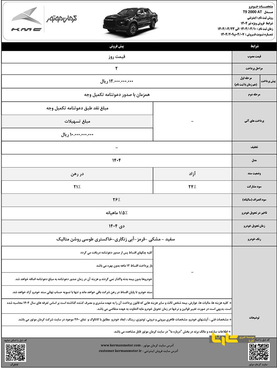 آغاز پیش فروش محصولات کرمان موتور با موعد تحویل دی‌ماه ۱۴۰۴