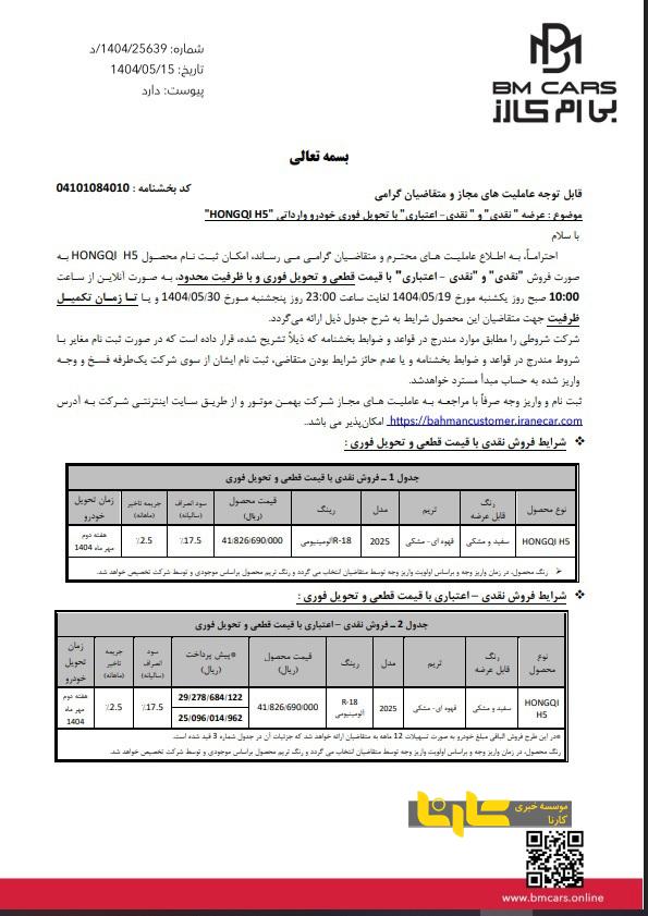 عرضه خودروی وارداتی HONGQI H۵ شروع شد + شرایط ثبت نام