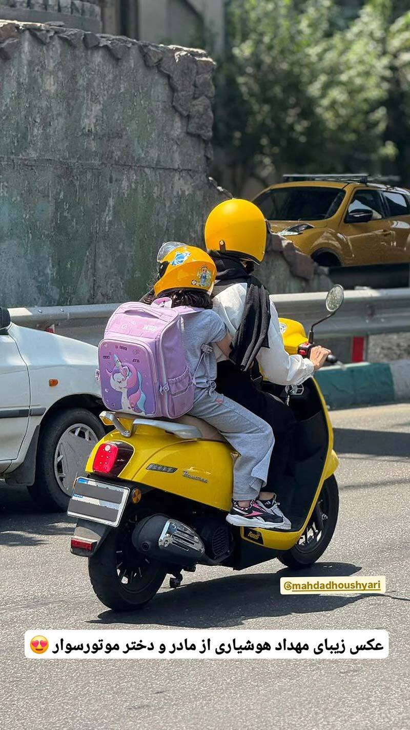 عکس یک مادر و دختر روی ترک موتور وایرال شد