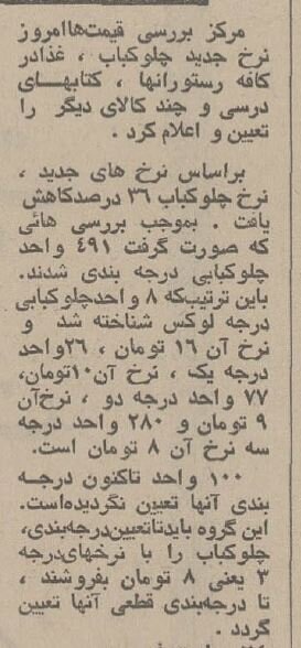 عکس نرخ انواع غذا در تهرانِ ۵۰ سال قبل