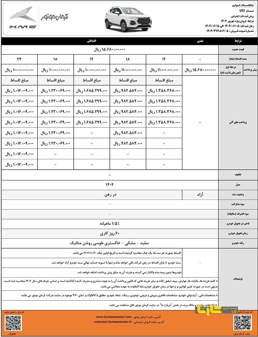 با اقساط ۲ ساله جدیدترین کراس اوور کرمان موتور را بخرید