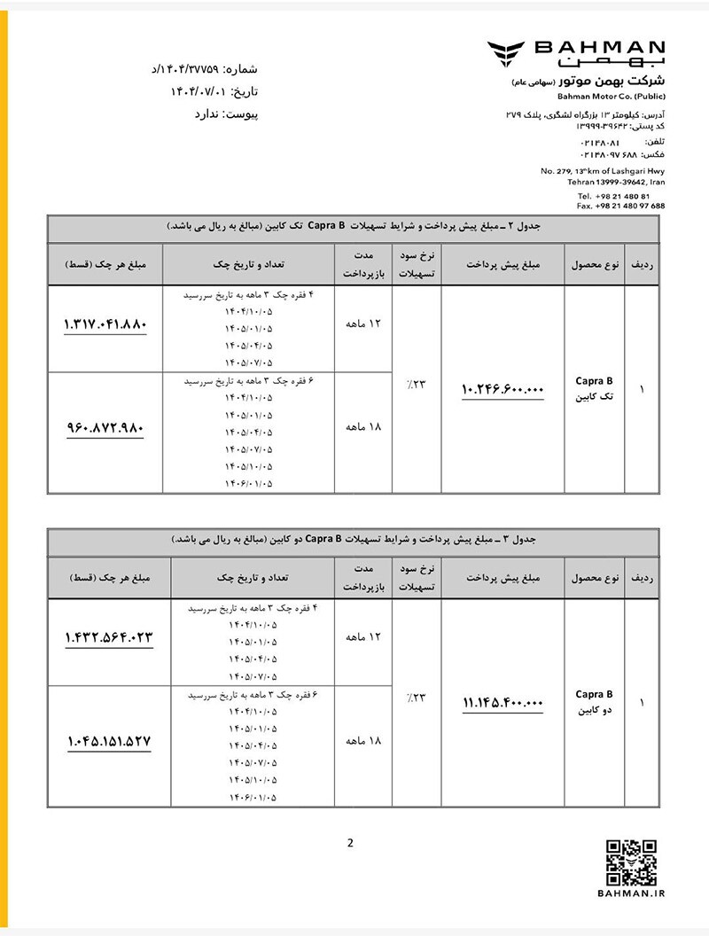 اختصاصی:آغاز فروش نقدی–اعتباری وانت کاپرا B در مدل‌های تک‌کابین و دوکابین با تحویل فوری