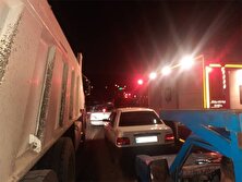 فیلم تصادف زنجیره‌ای ۱۵ خودرو در بزرگراه امام علی